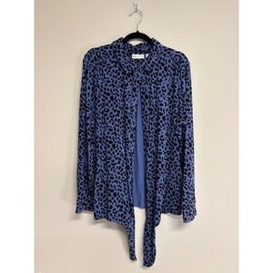 Belle by Kim Gravel TripleLuxe Knit Blue Cheetah Print Tie-Front,‎ Women Size XL
